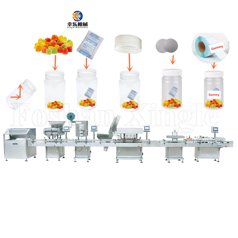 Capsule Tablet Counting Capping At Labeling Bottling Production Line